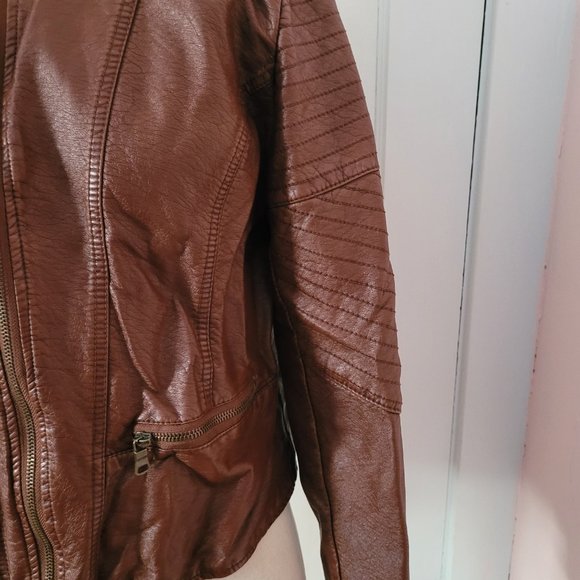 Xhilaration faux brown leather short jacket size XL/TG Pre-Owned - Picture 4 of 7